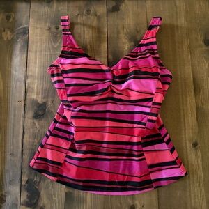 Speedo Pink Striped Tankini Swimsuit Top